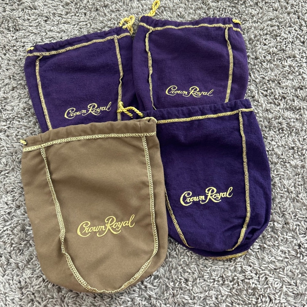 Crown‎ Royal Purple & Tan Drawstring Pouches Bags 4pc Set